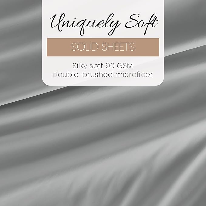 Linen Market Brushed Microfiber King Sheet Set 4 Piece – Oeko-TEX Certified Ultra Soft & Wrinkle-Free - 16" Deep Pocket Sheets - Easy Care King Size - Light Gray