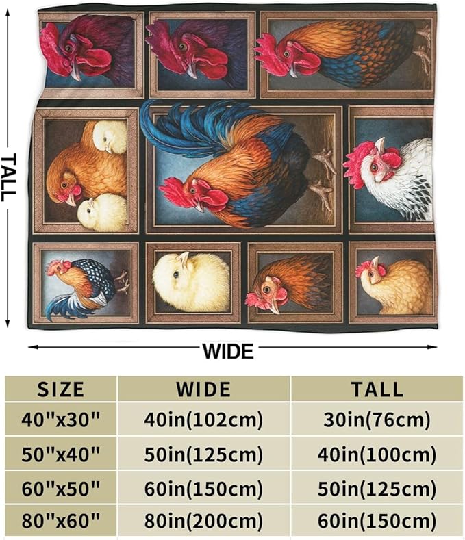 Rooster Blanket Chicken Throw Blanket Farm Animal Soft Cozy Fleece Fuzzy Stuffed Plush Flannel Gifts for Girls Women Boys Kids Adults 50"X60"