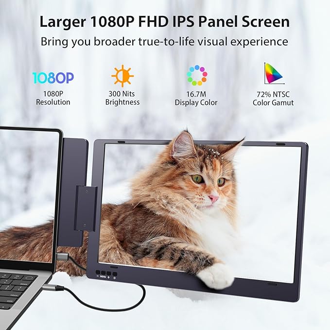 KYY 14" Portable Triple Monitor for Laptop, Laptop Screen Extender with Full HD IPS Display, Computer Extended Monitor Compatible with Mac, Windows, Chrome, Fits 12-16 Inch Laptops