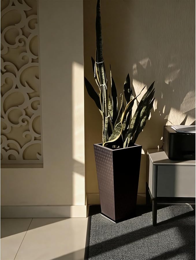 Luxury Stainless Steel Black Taper Tall Planter Box Set of 2 with Mirror Etching No Coating 24”H Top 11” Bottom 8”,Decrative Pot Indoor, Modern Décor for Home,Office,Tall Plants,Trees,Flowers