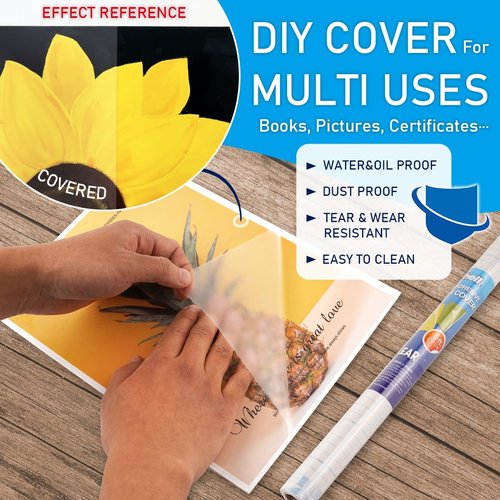 Chell Clear Contact Paper Roll - Self-Adhesive Book Cover Protector | 17.5 in x 5 ft