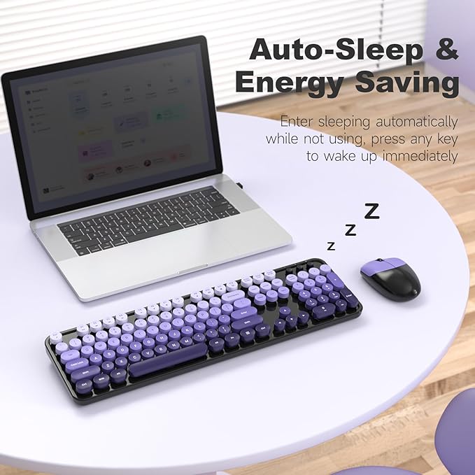 Wireless Keyboard and Mouse Combo, MOWUX Colorful Computer Full Size 2.4G Plug and Play Wireless Typewriter Keyboard and Mouse Set for Computer, Desktop, PC (Black& Purple Gradient)