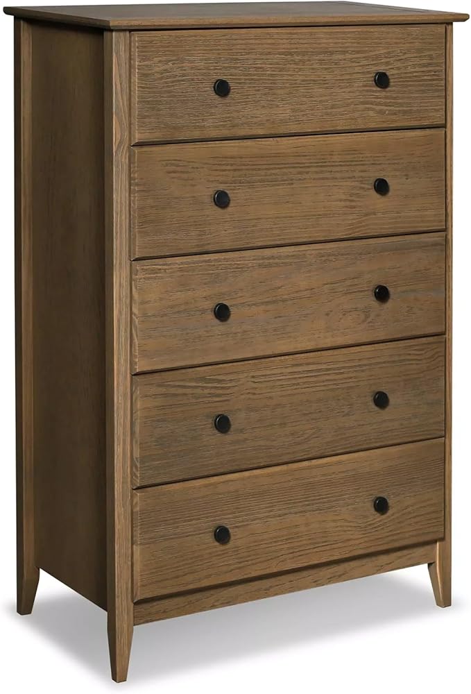 Grain Wood Furniture Greenport 5-Drawer Chest, Solid Wood with Brushed Hickory Finish
