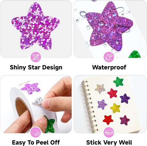 Anwyll Star Stickers - 500Pcs 1-Inch Glittery Colorful Star Stickers for Classroom Rewards & Crafts