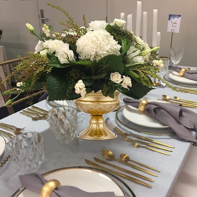Metal Vases for Table Centerpieces, Hewory Gold Compote Pedestal Vase Floral Container Bulk, Brass Mini Footed Bowl Flower Holders Center Pieces for Wedding Birthday Party Anniversary (2pcs, 6.5in)
