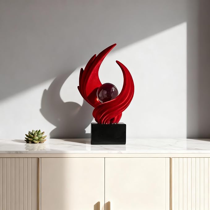 Abstract Art Sculpture, Resin Gold Decorative Statue, Modern White Ornaments for Living Room, Decorativas Modernas for Coffee Table, Entryway & Office Collectibles (Red)