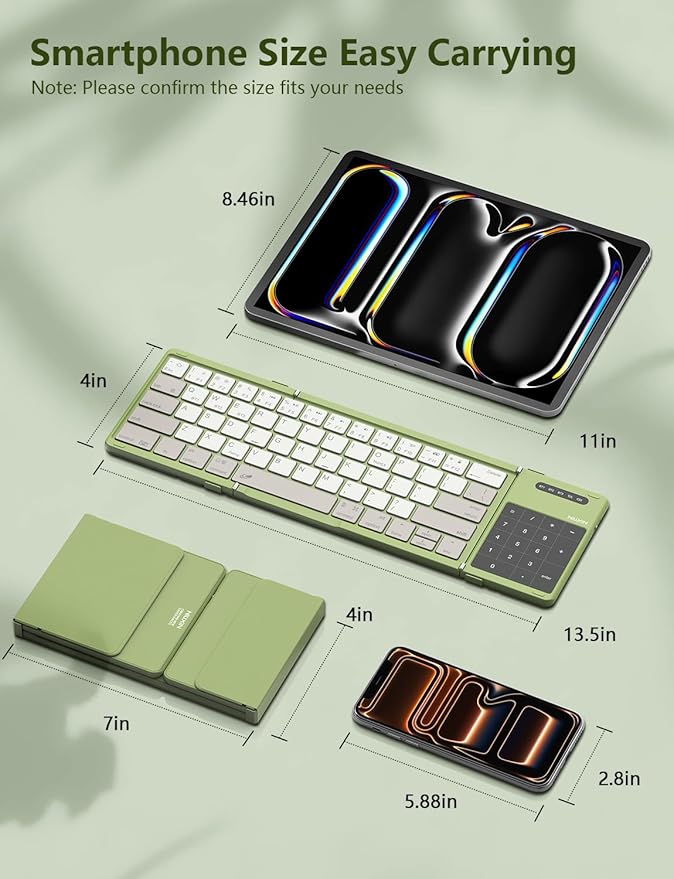 Nillkin Foldable Bluetooth Keyboard with Touchpad & Number Pad, Portable Bluetooth Keyboard with Full Size Keys, Pocket-Sized Wireless Travel Keyboards for iPad, Smartphone, Tablet and Laptop Green