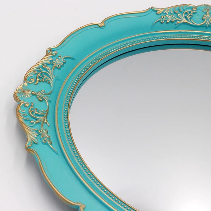 YCHMIR Vintage Decorative Wall Mirror 14.8 x 13.1 Inch Oval Mirror （Blue）
