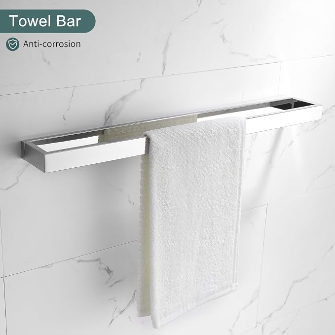 4-Pieces Bathroom Hardware Set, Polished Chrome Towel Bar Set, Wall Mounted Stainless Steel Bathroom Hardware Accessories Set, 23.6 inch