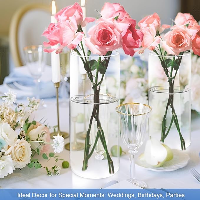 12 Pack Glass Cylinder Vases, 4,6,8,10 Inch Tall Clear Flowers Vases for Centerpieces, Floating Candles Vase,Hurricane Glass Candle Holders Vase for Wedding Party Home Tables Decor