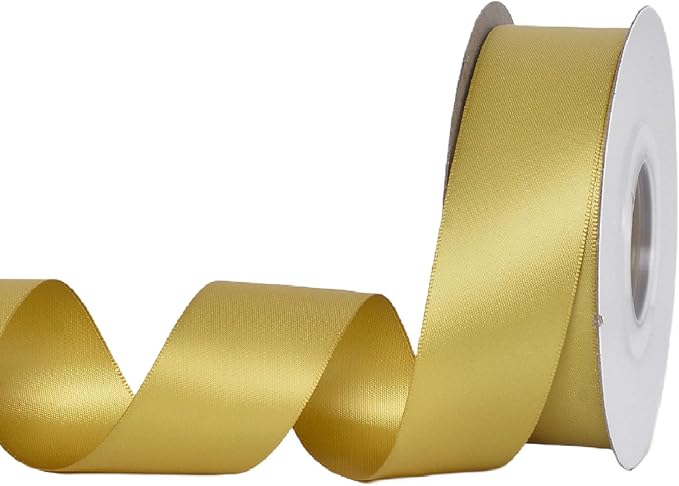 YAMA Gold Double Faced Satin Ribbon 1 1/2 Inch 25 Yards, Wide Gold Christmas Ribbon for Christmas Tree Gift Wrapping Crafts Party Decoration