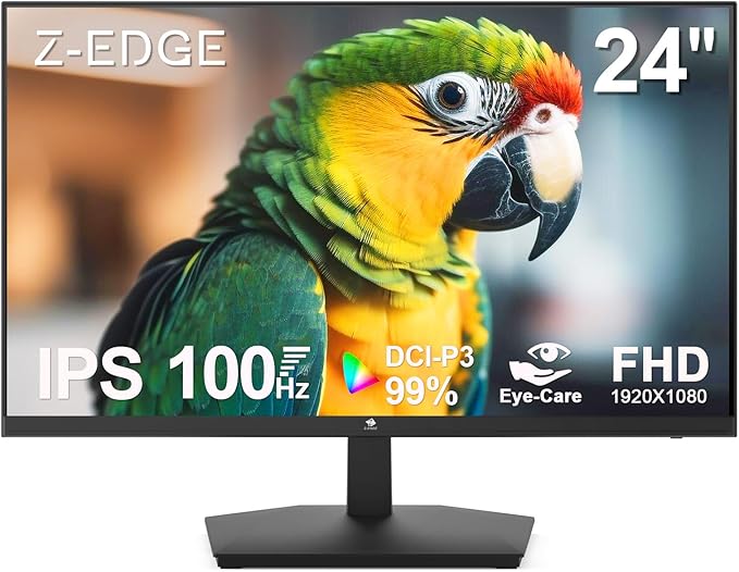 24 inch Monitor, Z-Edge Computer Monitor, Full HD 1920 x 1080p IPS 100Hz PC Monitor with HDMI, VGA, Frameless, U24I Anti-Glare Screen