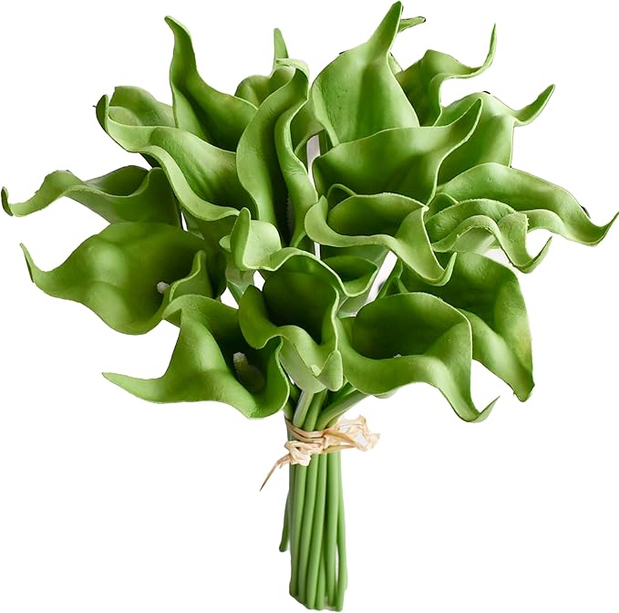 Mandy's PU Green Calla Lily Artificial Flowers 20 Stems 13.5in Faux Realistic Centerpiece for Thanksgiving and Christmas Decorations DIY Bridal Bouquet Home Décor