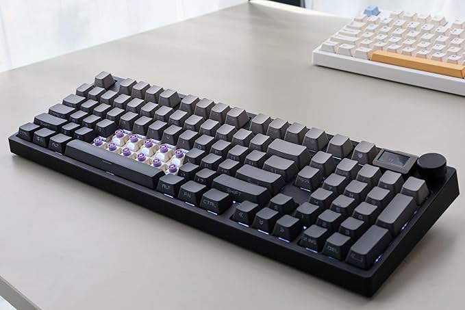 NJ98 Wireless Custom Mechanical Keyboard with Screen Knob 96% Hot Swappable RGB Keyboard Mac Windows (White, Barss Plate - Box Taro Ice Cream Pro)