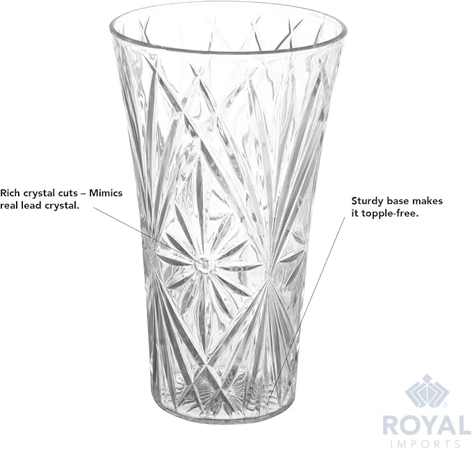 Royal Imports Flower Acrylic Vase Decorative Centerpiece for Home or Wedding Non-Breakable Plastic - 10" Tall, 6" Opening - Clear