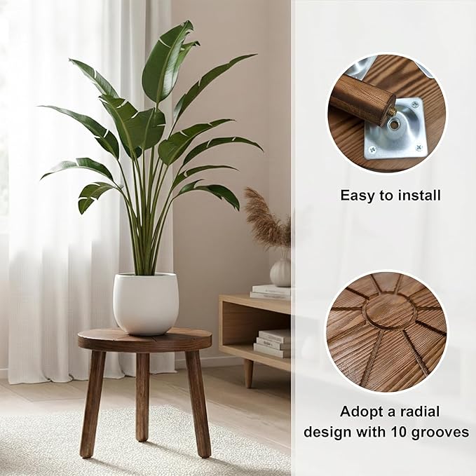 Delma Wood Plant Stands Indoor, 3-Pack Single Plant Stand for 7-10 Inch Pots, Mid-Century Modern Plant Stool, Tall Plant Stand for Large Plants for Living Room, Balcony, Office (Dark Brown, 3-Pack)
