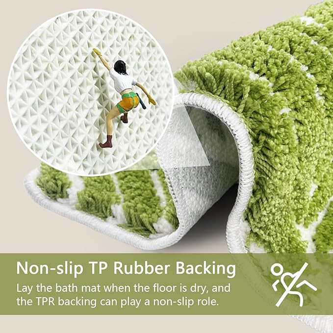 Grass Green Leaf Bathroom Runner - Bath Mats Non Slip Machine Washable Bathroom Decor Water Absorbent Bath Rugs for Sink Bathtub and Shower Leaves 18" x 47"