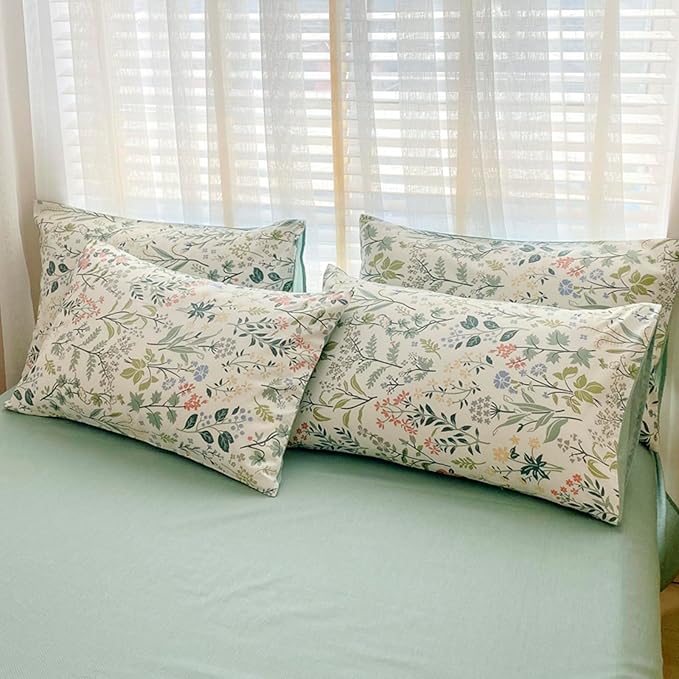 HighBuy Lightweight Duvet Cover Twin Multi Color Flowers Bedding Set Kids Girls Vintage Botanical Chic Cotton Comforter Cover Peach Green Floral Bedding Sets Twin Girls Duvet Cover Set