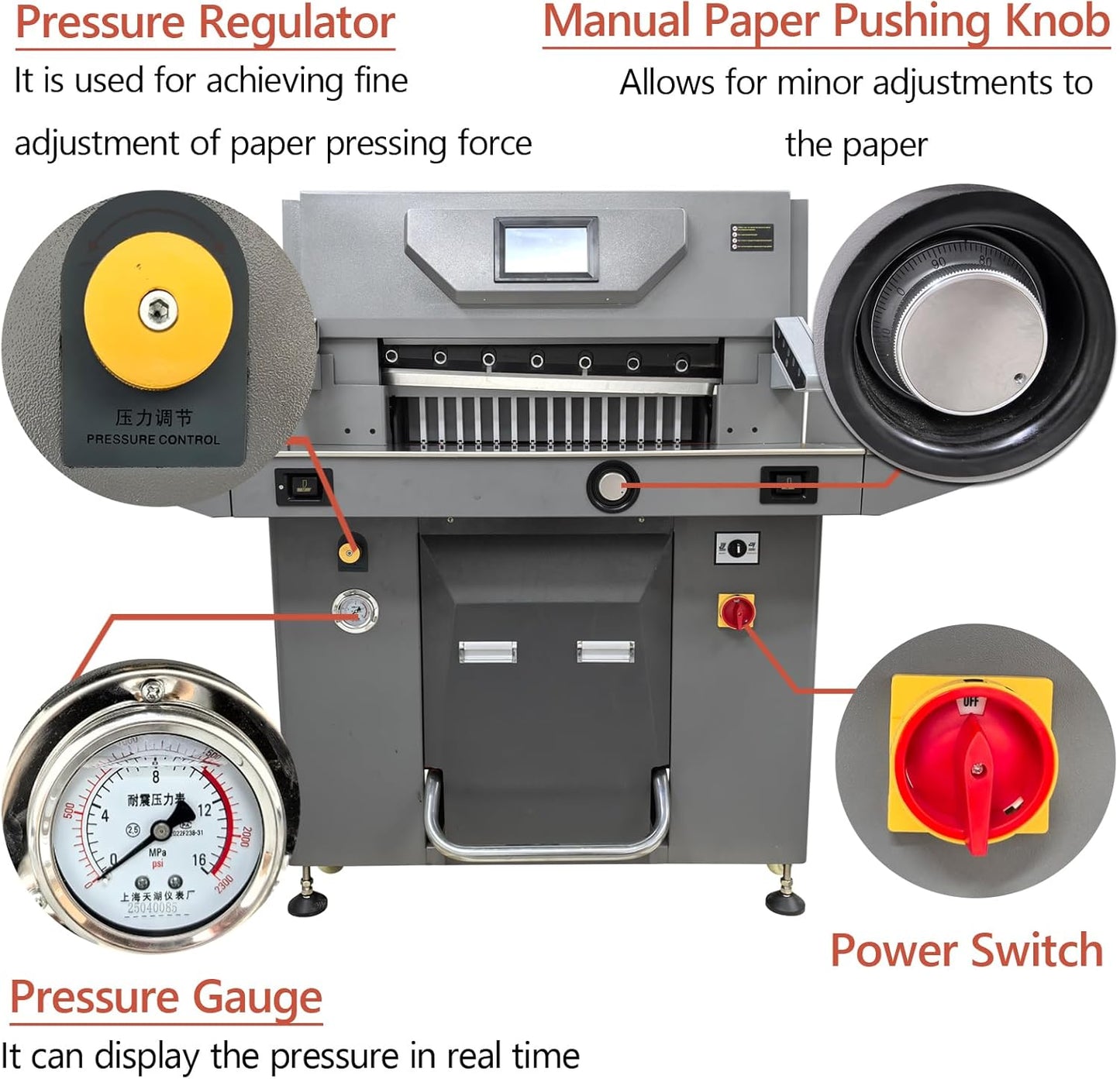 TECHTONGDA Electric Hydraulic Paper Cutter - 3.94in Thickness, 26.4in Width | Professional Dual Hydraulic System