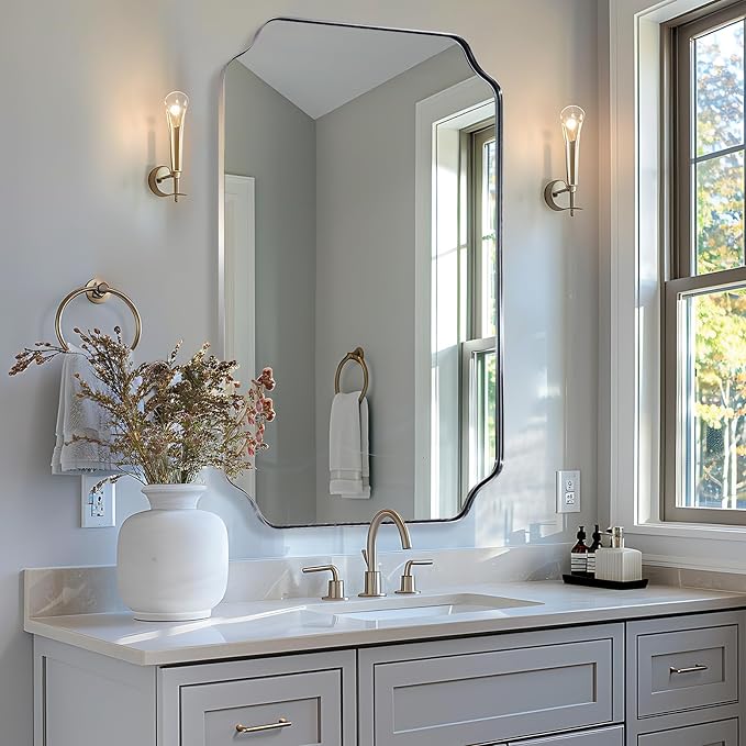 ANDY STAR Chrome Scalloped Mirror, 24x40 Inch Polished Silver Rectangle Mirror, Modern Bathroom Vanity Mirror with Rust-Proof Stainless Steel 1" Frame, Hangs Vertically/Horizontally