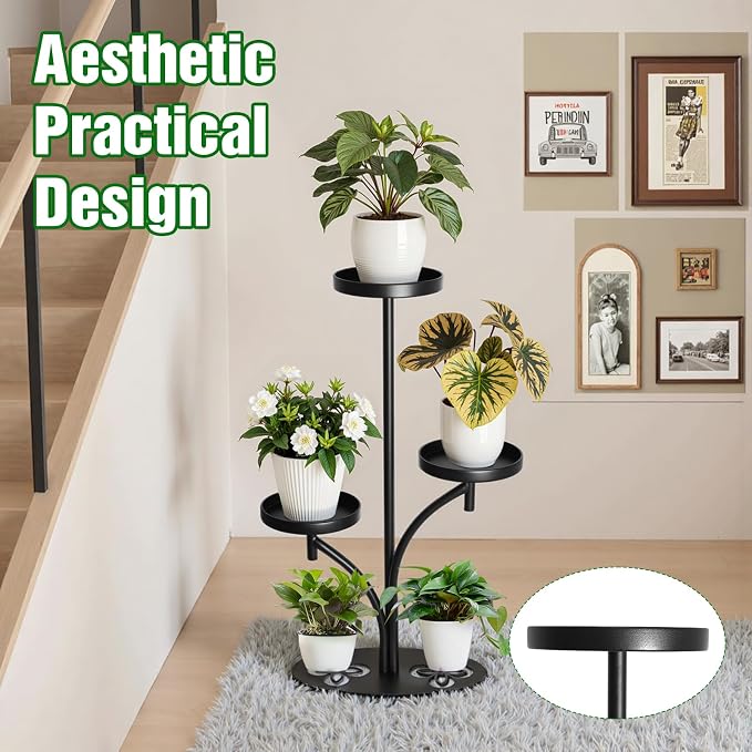 3 Tier Metal Plant Stand Indoor Outdoor, Tall Black Plant Shelf, Heavy-duty Base in the Shape of a Four-leaf Clover, Tiered Modern Corner Shelf, Suitable for Courtyard, Patio, Living Room, Bedroom
