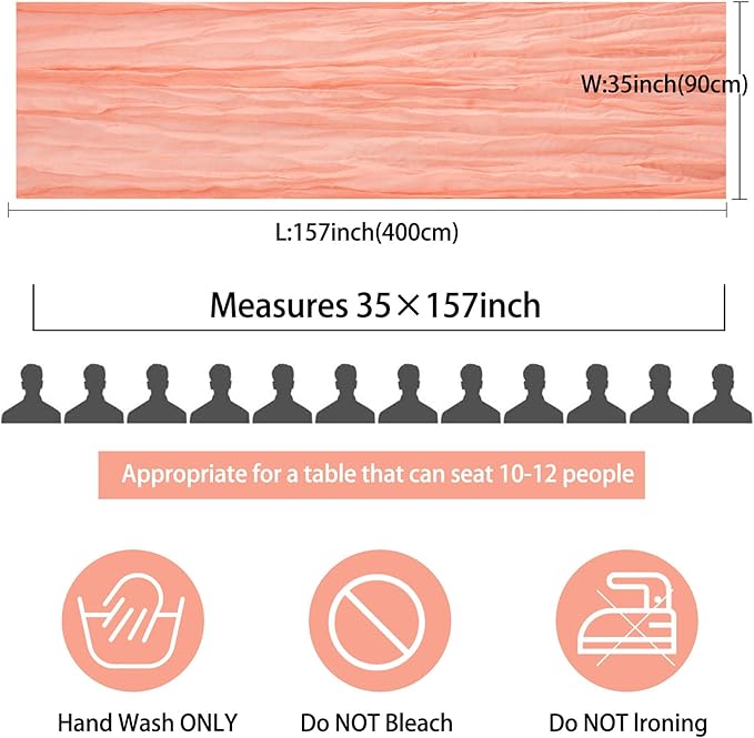 12 Pack 13Ft Cheesecloth Table Runner 35x157 Inch Boho Gauze Table Runner Cheese Cloth Long Table Runners Rustic Table Runners for Wedding Bridal Shower Birthday Party Table Decor (Peach Coral)