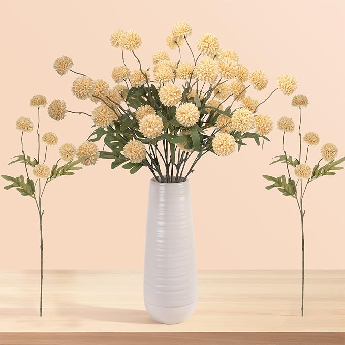 Fake Flowers 20.5In Artificial Chrysanthemum Faux Mums Faux Flowers for Vase Fall Long Stems Flower Silk Flower for Indoor Home Decoration Kitchen Office Wedding Decor 10PCS,Orange（No Vase）