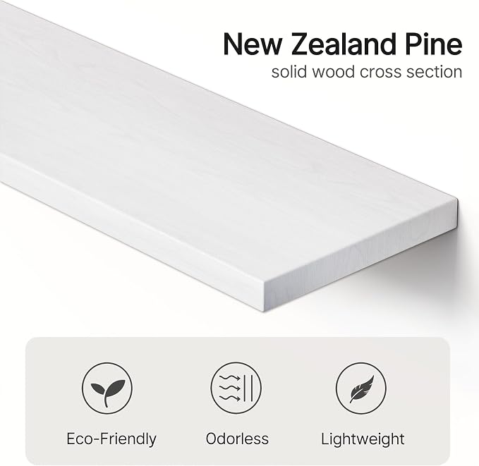 Vailando Floating Shelves for Wall, Set of 3 Solid Wood Wall Mounted Shelves, 16" White Display Shelf for Bedroom, Living Room, Bathroom, and Kitchen Decor - Heavy-Duty & Natural Pine