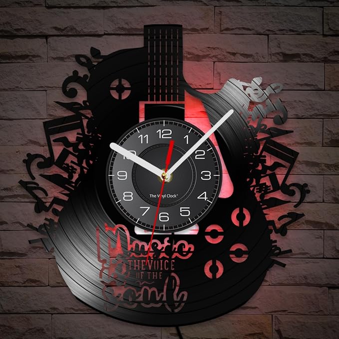 12 Inch Guitar Decor Wall Clock 7 Color Changing, Guitar Gifts Vinyl Neon Wall Clock Battery Operated Silent Movement Music Gifts for Men Musicians Music Studio Room Decor