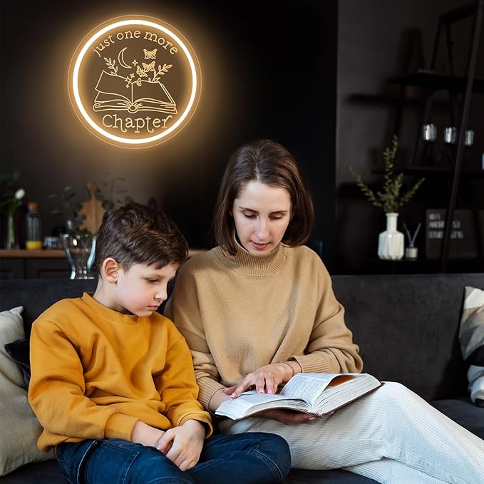 Just One More Chapter Neon Sign, Neon Sign Gifts for Readers Women Men Friends, Neon Light Ornament for Book Lover Bookish Bookworm, Bookshelf Wall Decor Aesthetic, read more books neon sign-12.6IN