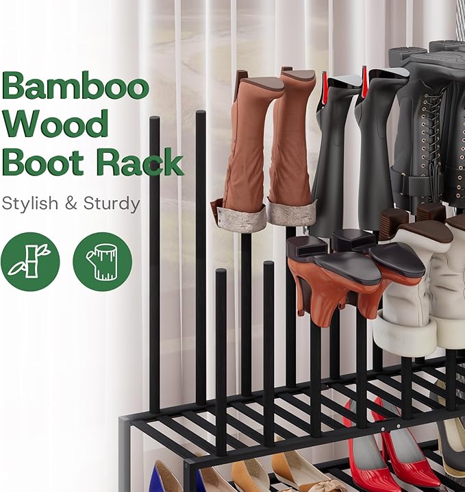 kiplant Tall Boot Rack Organizer - 8 Pair Boot Rack Bamboo Wood Shoe Rack for Entryway & Closet, Holds Tall Boots