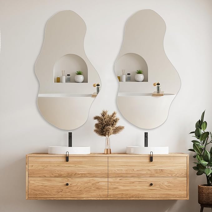 PERFNIQUE Irregular Wall Mirror Asymmetrical Mirror, 43''x24'' Decorative Modern Wall Decor for Bathroom Bedroom Living Room Entryway, Cloud Frameless, Wall Mounted(43''x24'', Cloud)