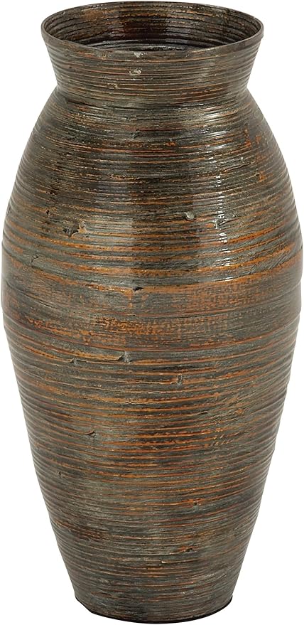 Deco 79 Bamboo Wood Decorative Vase Textured Centerpiece Vase with Lacquer, Vase for Home Decoration 10" x 10" x 20", Brown