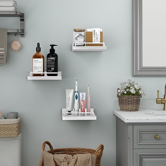RYOFOBETTO Small Floating Shelf, 6 X 6 Inches Farmhouse Wall Shelves for Living Room, Bedroom, Picture Frames, Plants, Kitchen, Set of 3 (White)