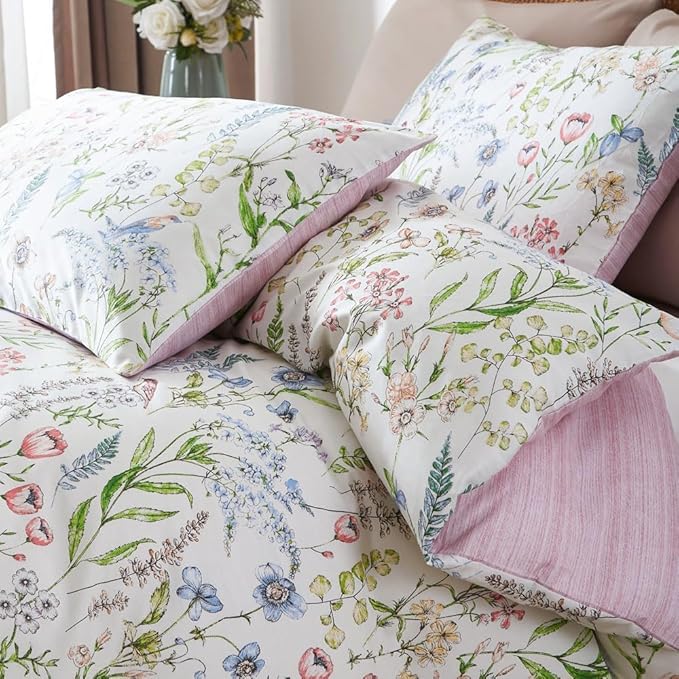 EAVD Girls Floral Duvet Cover Twin Soft Cotton Chic Cute Bird Floral Print Bedding Set Vibrant Botanical Bedding Set with 2 Pillowcases Vintage Botanical Comforter Cover with Zipper Closure