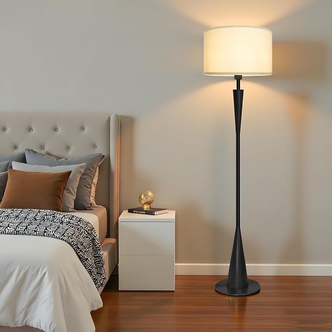 Floor Lamps for Living Room,61.5" Wood Floor Lamp,Retro Farmhouse Standing Lamp Includes 9W Bulb with 3-Color Temperature,Tall Lamp for Bedroom,Dining Room,Living Room,Corner,Black