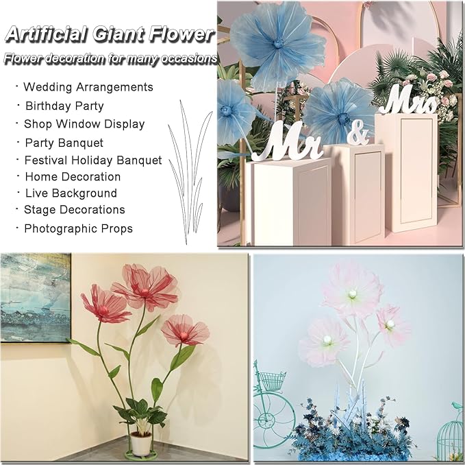 Giant Flowers for Decoration,Wedding Reception Essential Decoration,5.6 Ft Tall Artificial Silk Flower,Party Banquet Background Decor,Home Decor（Red）