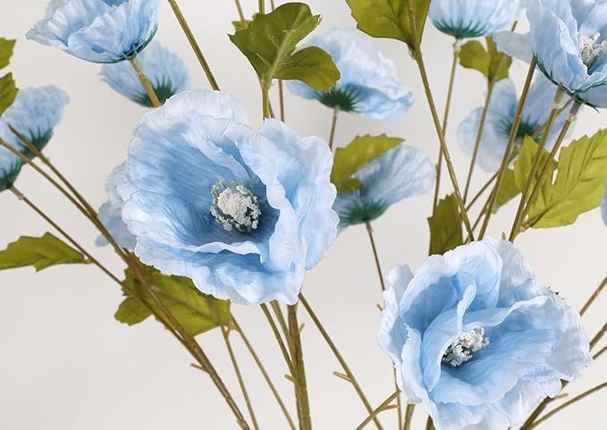 30 Heads 6PCS Blue Poppy Artificial Flowers 32in Silk Poppy Light Blue Flowers for Wedding Home Party Table Centerpiece Arrangement Decoration (Blue)