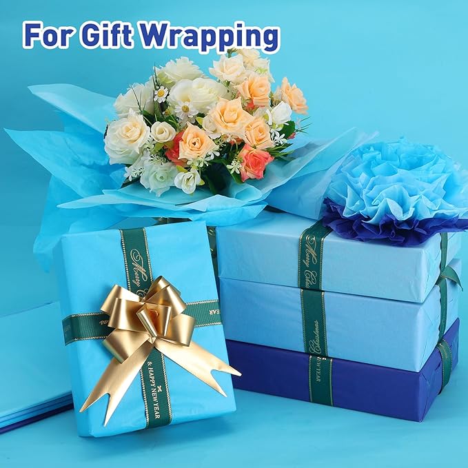 TUXIYA 200 Sheets Blue Tissue Papers for Gift Bags,14 x 20 Inch Mixed Blue Wrapping Tissue Paper Bulk for Gift Bags, Gift Wrap for Birthday Wedding Graduation DIY Crafts Holiday Flowers