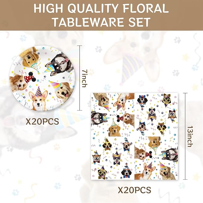 40Pcs Happy Dog Birthday Party Decorations, Disposable Puppy Dessert Plates Napkins Supplies Dog Party Decorations for Birthday Baby Showers