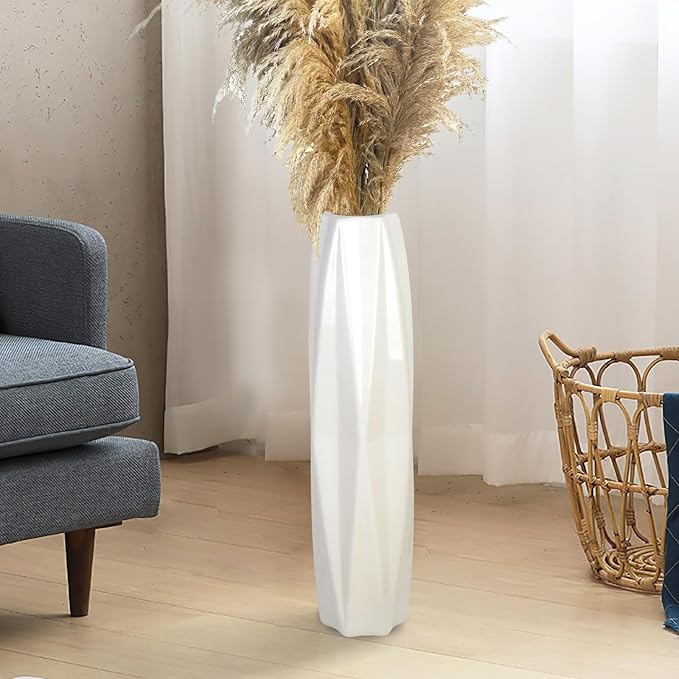 Large Ceramic Floor Vase for Flowers, 24 Inches Tall White Vases for Pampas Grass, Office, Home,Farmhouse,Living Room Décor,Simple Origami Design Decorative Porcelain Flower Vase Ideal Gift