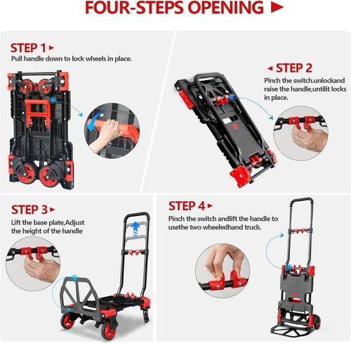Hand Truck Dolly - 2-in-1 Folding Basket Design | 330LB Heavy Duty Portable Handtruck with 360° Wheels