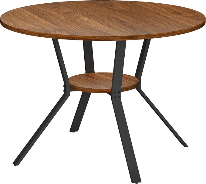 Wildhome Round Dining Table for 2-4, 43 Inch Dining Room Kitchen Table with 1-Tier Storage Shelf, Modern Farmhouse Dinner Furniture with Adjustable feet,Oval Circle (43in-Walnut)