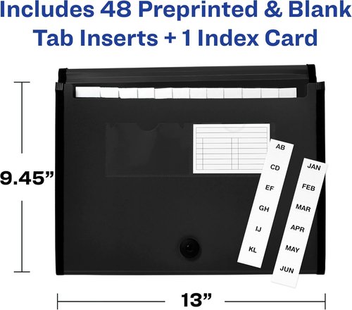 Avery Expanding File Folder Organizer - 13-Pocket Accordion Design | Black, Holds 425 Letter/A4 Sheets