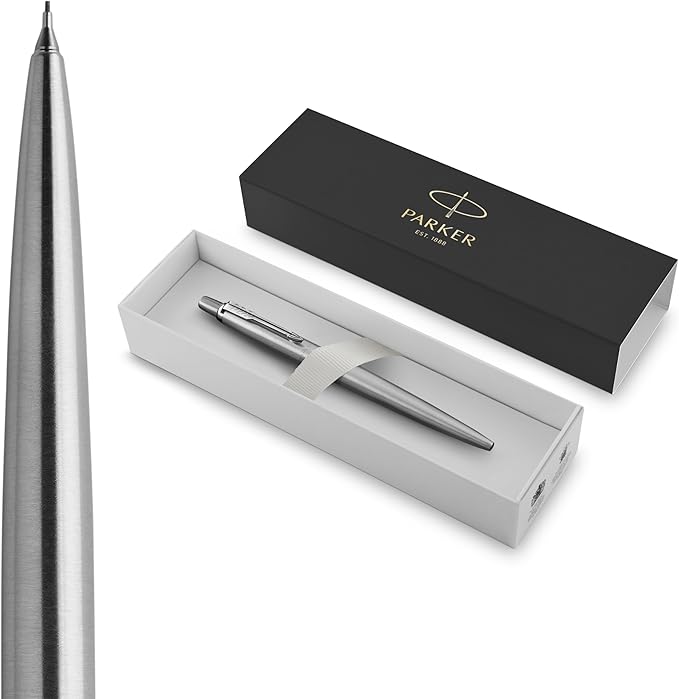Parker Jotter Mechanical Pencil, Stainless Steel with Chrome Trim, 0.5mm, HB #2 - Smooth Writing, Signature Design, Stationary, Desk Essentials