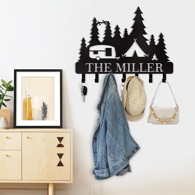 Kotagi Personalized Key Holder for Wall, Custom Metal Camper Key Rack Hanger with Hooks, Camping Key Hooks for Wall Organizer, Decorative Key Rack Wall Mount for Kitchen, Doorway, Hallway, Office
