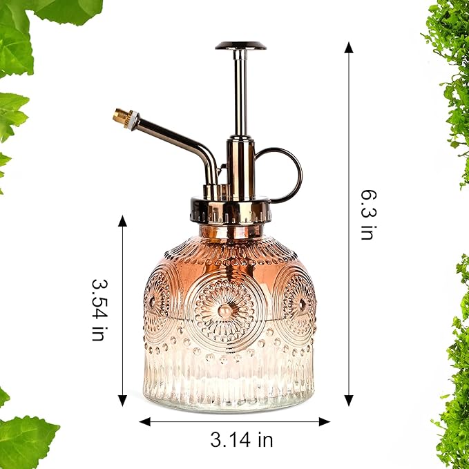 Glass Plant Mister Spray Bottle, 230ML Vintage Plant Spritzer, Succulent Watering Bottle Glass with Top Pump, Small Plants Sprayer Watering Can for Indoor Outdoor House(Gradient Brown)