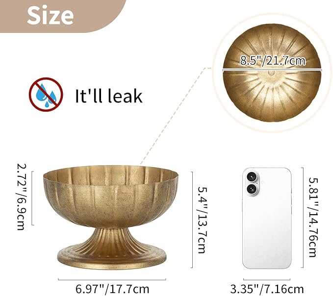 NUPTIO Distressed Gold Vases for Centerpieces: Rustic Brass Compote Vases for Flowers - Metal Pedestal Bowl Decor for Wedding Table Home Set of 2