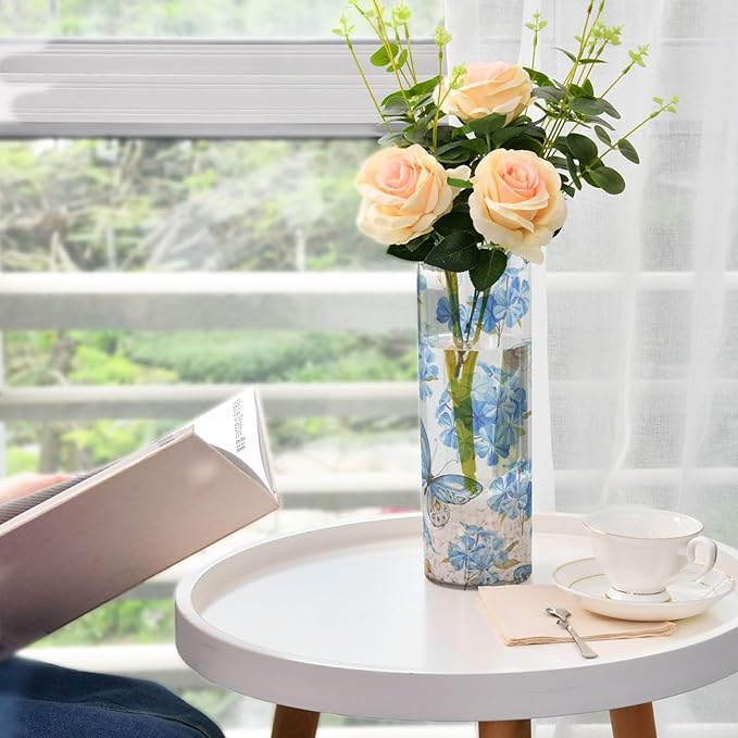 Vase Plastic Vase Elegant Cylinder Flower Vase Shatterproof Decorative Centerpiece for Home Table Office Weddings Events (11.8 x 3.9 in)