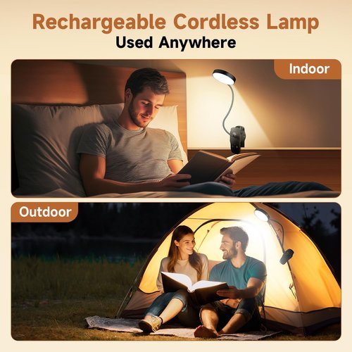 Mubarek Clip-On Lamp - 5 Brightness Levels & 5 Color Options | 200LM LED Reading Light with Rechargeable Battery